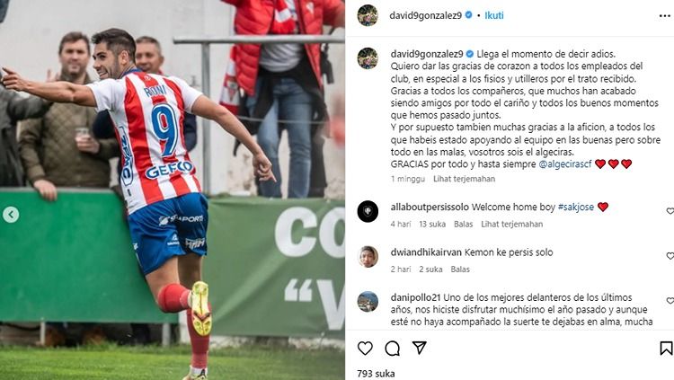 Persis Solo tak ragu merekrut striker jebolan Liga 3 Spanyol atau Primera Division RFEF, David Gonzales. Eks Algeciras CF dianggap sesuai dengan kebutuhan tim untuk Liga 1. Copyright: © instagram@david9gonzalez9