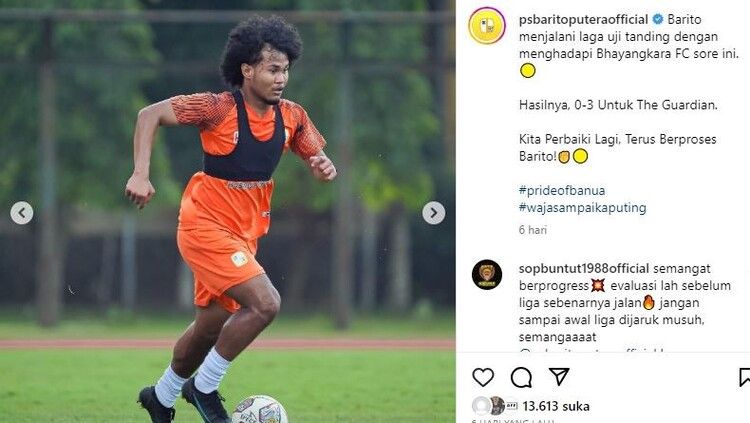 Amiruddin Bagus Kahfi saat menjalani laga uji coba bersama Barito Putera, jelang kompetisi Liga 1 2023/24. (IG: @psbaritoputeraofficial) Copyright: © Instagram @psbaritoputeraofficial