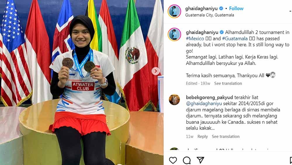 Sebuah pemandangan menawan di Indonesia Open 2023 ketika eks bidadari tunggal putri PBSI, Ghaida Nurul Ghaniyu, gacor saat jadi pelatih muda untuk atlet Kanada. Copyright: © Instagram@ghaidaghaniyu