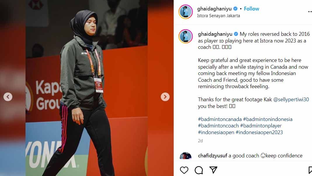 Eks tunggal putri Indonesia, Ghaida Nurul Ghaniyu, yang gemilang jadi pelatih di Kanada. Copyright: © Instagram@ghaidaghaniyu