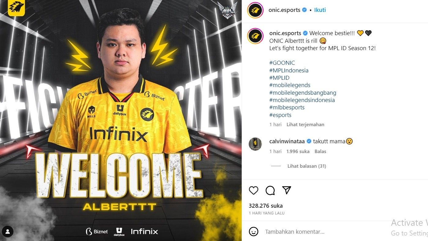 Tinggalkan RRQ, Albert resmi gabung ONIC Esports Copyright: © Instagram @onic.esports