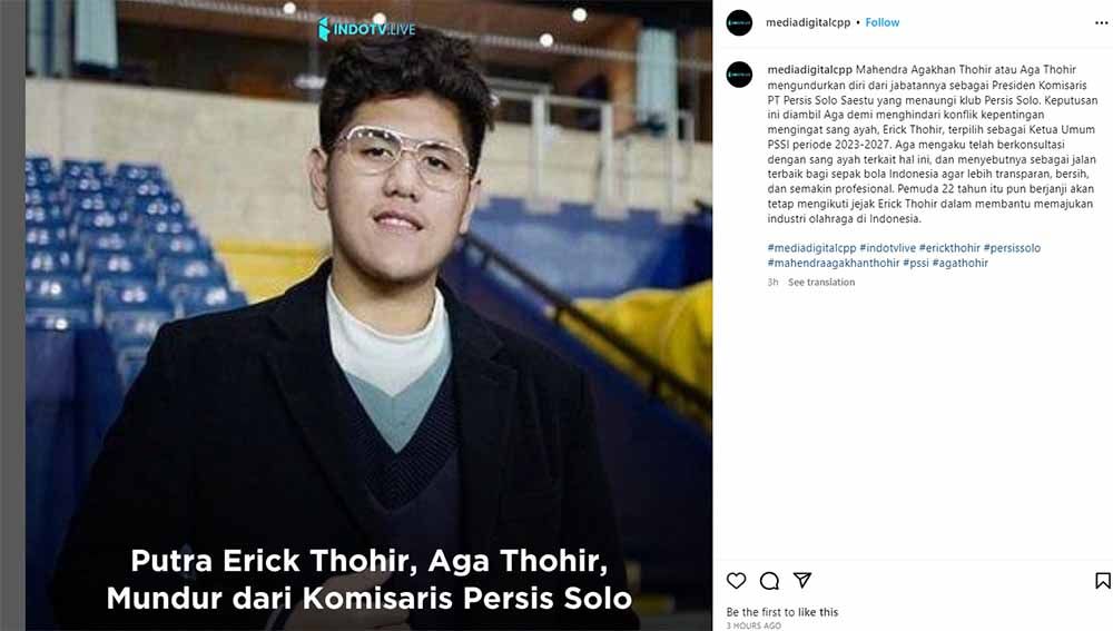 Mahendra Agakhan Thohir, putra dari Erick Thohir. (Foto: Instagram@mediadigitalcpp) Copyright: © Instagram@mediadigitalcpp