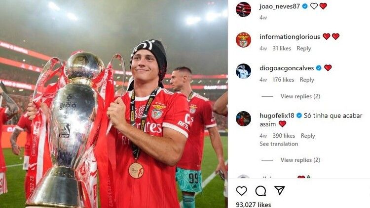 Joao Neves, pemain muda Benfica yang jadi incaran Manchester United. (Foto: IG joao_neves87) Copyright: © Instagram joao_neves87