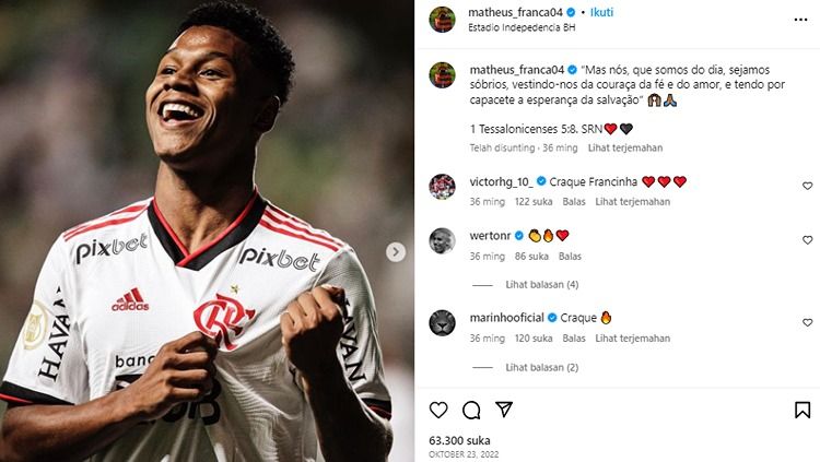 Raksasa Liga Inggris (Premier League), Chelsea, meneruskan trennya dalam menggaet bakat muda dengan menyasar Matheus Franca dari Flamengo. Copyright: © Instagram@matheus_franca04