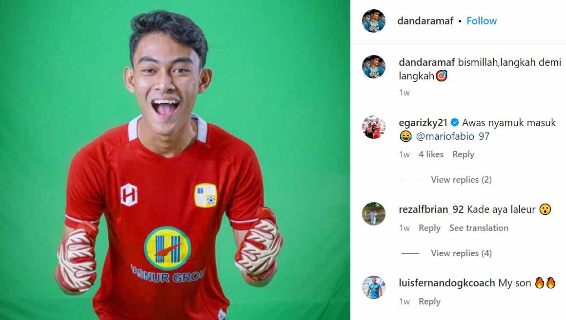 Danda Rama, kiper muda Barito Putera dipanggil ke Timnas Indonesia U-17 untuk Piala Dunia U-17 2023. (Foto: Instagram@dandaramaf) Copyright: © Instagram@dandaramaf