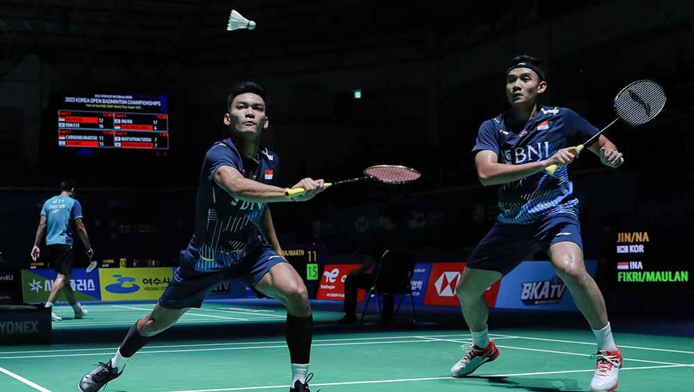 Bintang bulutangkis Indonesia, Bagas Maulana/Muhammad Shohibul Fikri, gagal juara French Open 2023 usai dilibas Kim Astrup/Anders Skaarup Rasmussen. Copyright: © PBSI