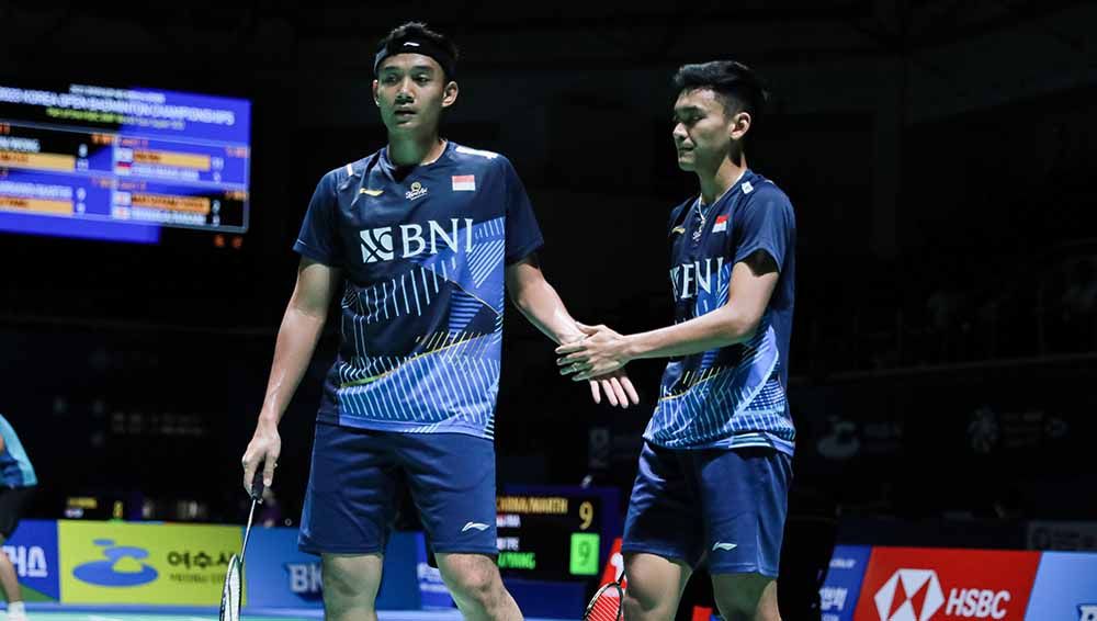 Bagas Maulana/Muhammad Shohibul Fikri harus puas jadi runner-up Denmark Open 2023 usai ditaklukkan Aaron Chia/Soh Wooi Yik, 13-21, 17-21 Minggu (22/10/23). (Foto: PBSI) Copyright: © PBSI