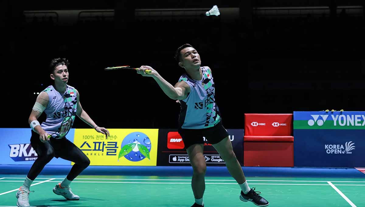 Aksi Fajar Alfian/Muhammad Rian Ardianto di final Korea Open 2023 Copyright: © PBSI.