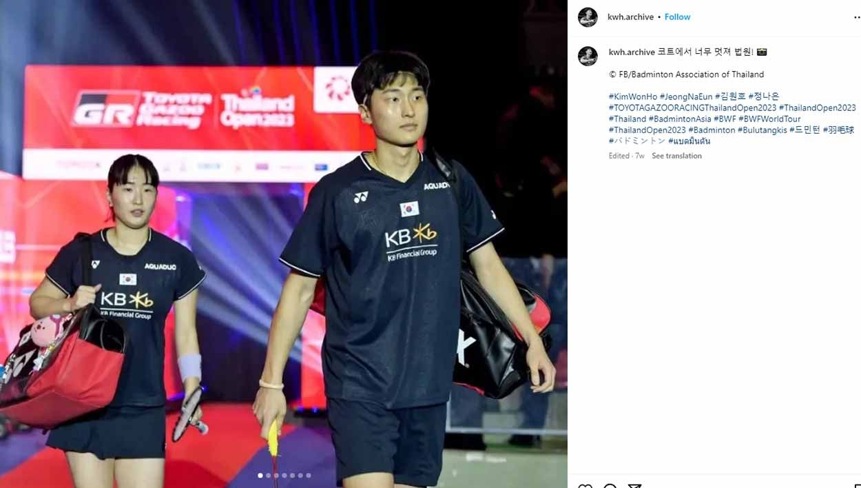 Kim Won-ho/Jeong Na-eun (Korea Selatan) ternyata ‘ketularan penyakit’ Kevin Sanjaya Sukamuljo/Rahmat Hidayat di Korea Masters 2023 ini. Copyright: © Instagram@kwh.archive