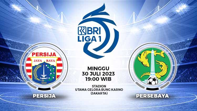 Prediksi Liga 1 2023/2024 pekan kelima antara Persija Jakarta menjamu Persebaya Surabaya pada Minggu (30/02/23) di Stadion Utama Gelora Bung Karno, Senayan. Copyright: © Grafis: Yuhariyanto/INDOSPORT