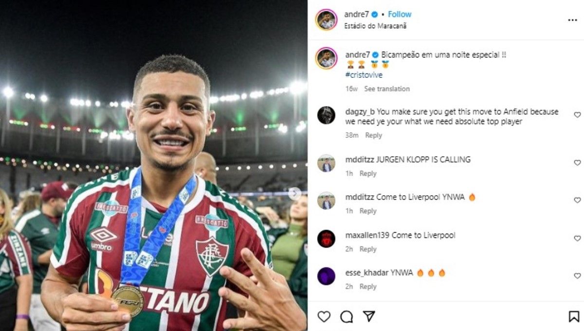 Andre Trindade, gelandang incaran Liverpool milik Fluminense. Foto: instagram/andre7. Copyright: © instagram/andre7
