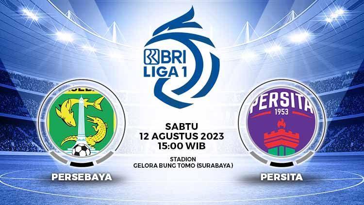 Hasil Liga 1 2023/2024, Sabtu (12/08/23) sore antara Persebaya Surabaya vs Persita Tangerang dimenangi oleh Bajul Ijo dengan skor 1-0. Copyright: © Grafis: Yuhariyanto/INDOSPORT