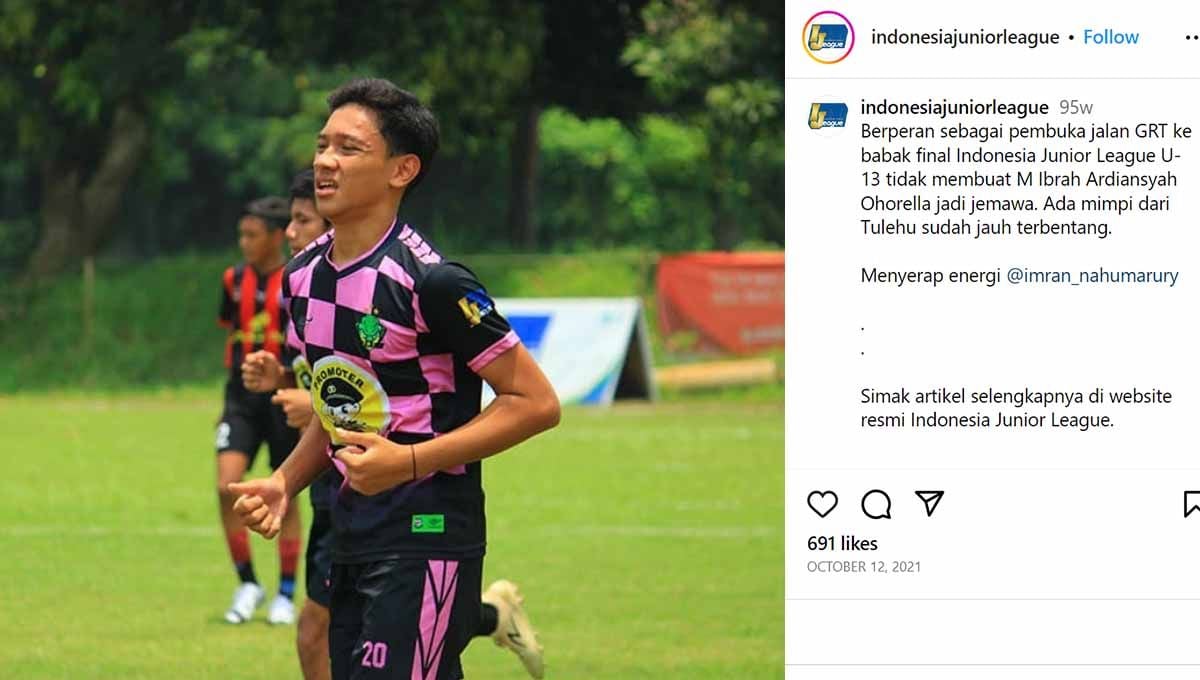 Muhammad Ibrah Ardiansyah Ohorella, keponakan dari Imran Nahumarury yang sedang seleksi Timnas Indonesia U-17. (Foto: IG @indonesiajuniorleague) Copyright: © Instagram@indonesiajuniorleague