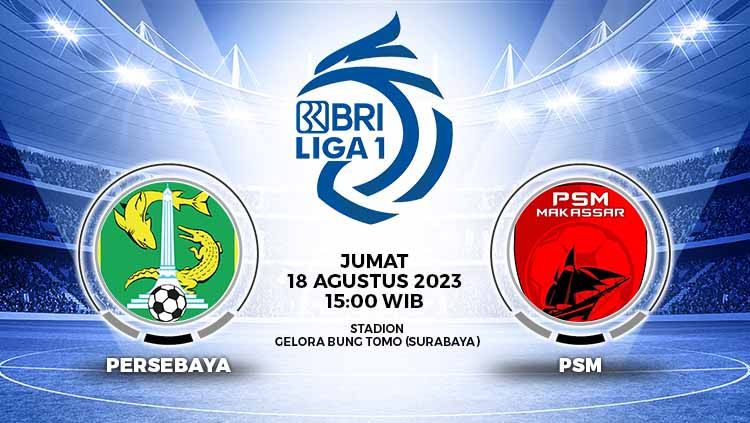 Prediksi pertandingan pekan ke-9 Liga 1 2023/2024 antara Persebaya Surabaya vs PSM Makassar, Jumat (18/08/23). Copyright: © Grafis: Yuhariyanto/INDOSPORT