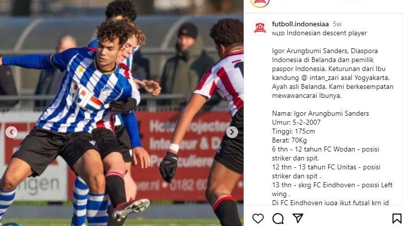 Igor Arungbumi Sanders, pemain diaspora Indonesia di Belanda, kini dicoret dari seleksi Timnas Indonesia U-17 jelang Piala Dunia U-17 2023 (Foto: IG @futboll.indonesiaa) Copyright: © Instagram @futboll.indonesiaa