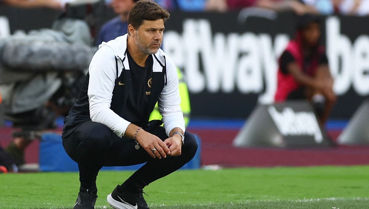 Ekspresi Mauricio Pochettino di laga West Ham vs Chelsea (20/08/23). (Foto: Reuters/Matthew Childs) Copyright: © Reuters/Matthew Childs