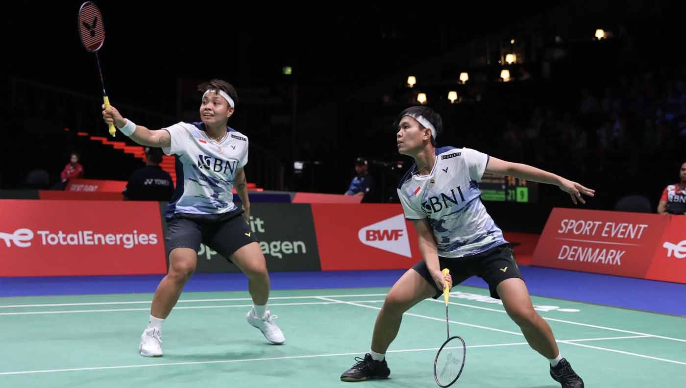 Pasangan ganda putri Indonesia, Apriyani Rahayu/Siti Fadia Silva Ramadhanti akan tampil di final Kejuaraan Dunia Badminton 2023. (Foto: PBSI) Copyright: © PBSI