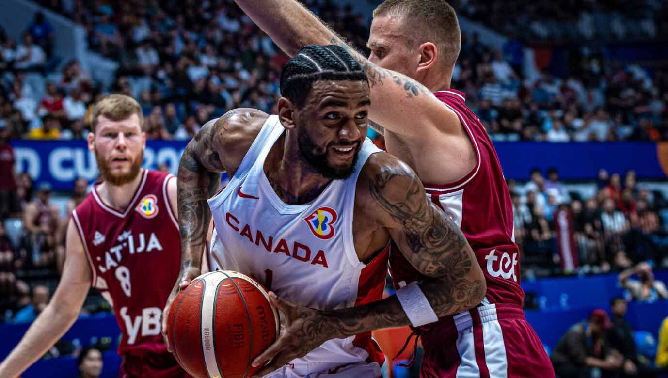 Pertandingan di ajang FIBA World Cup 2023 antara Kanada melawan Latvia yang berlangsung di Indonesia Arena. (Foto: FIBA World Cup 2023) Copyright: © FIBA World Cup 2023