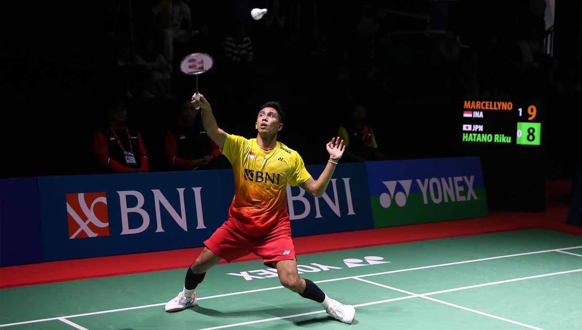 Tunggal putra Indonesia, Yohanes Saut Marcellyno di turnamen bulutangkis BNI Indonesia Masters 2023. (Foto: PP PBSI) Copyright: © PP PBSI