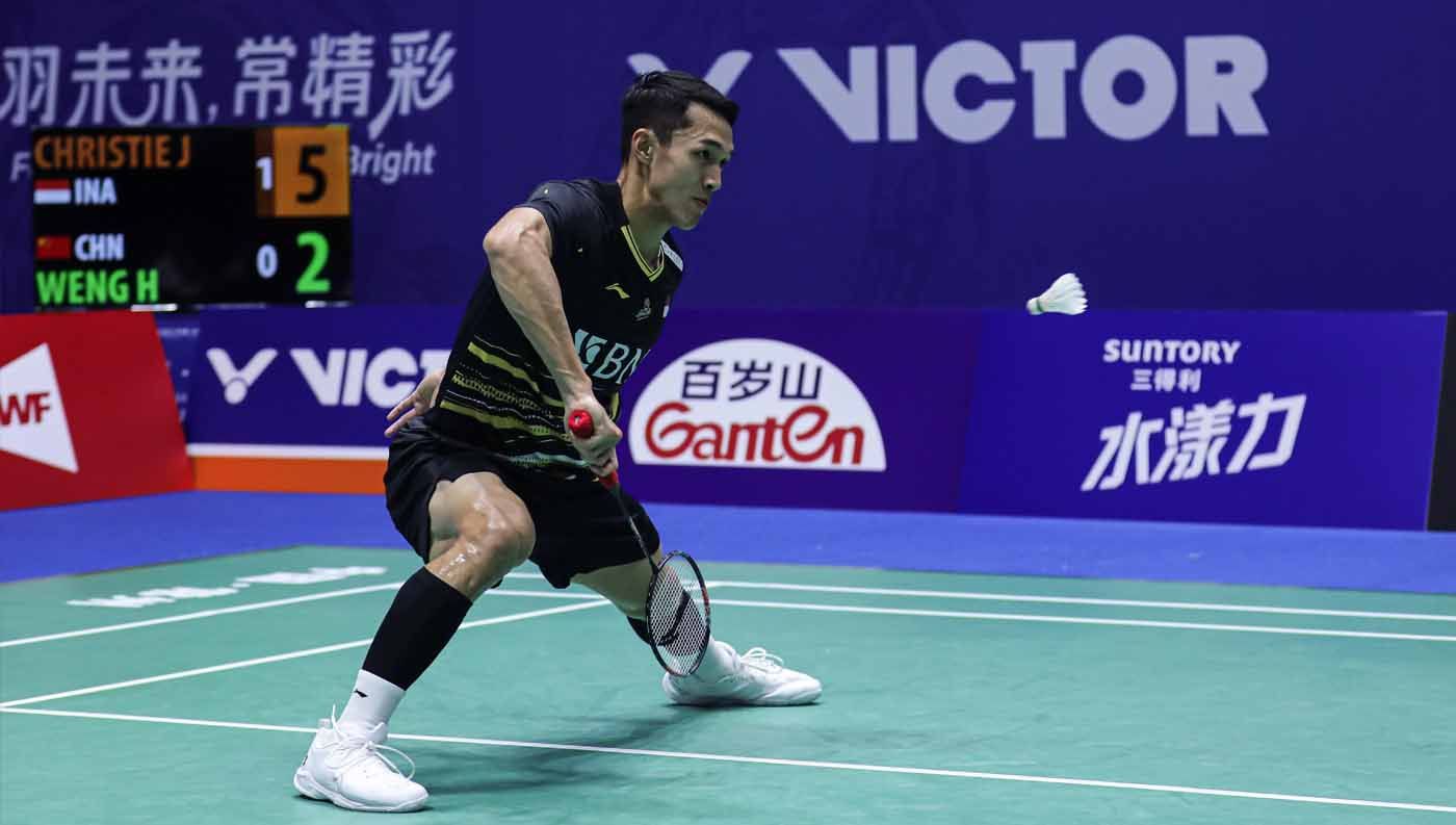 Meski harus bersusah payah namun Jonatan Christie sukses untuk melaju ke 16 besar kategiru tunggal putra di Hong Kong Open 2023 pada Rabu (13/09/23) malam WIB. (Foto: PBSI) Copyright: © PBSI