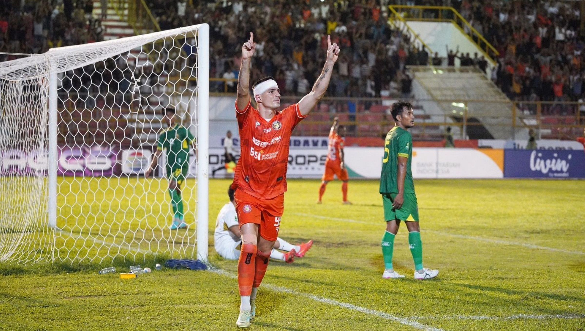 Bomber Persiraja asal Brasil, Ricardo Pires Santos Junior, lakukan selebrasi usai membobol gawang Sriwijaya FC di Liga 2. (Foto: MO Persiraja) Copyright: © MO Persiraja Banda Aceh