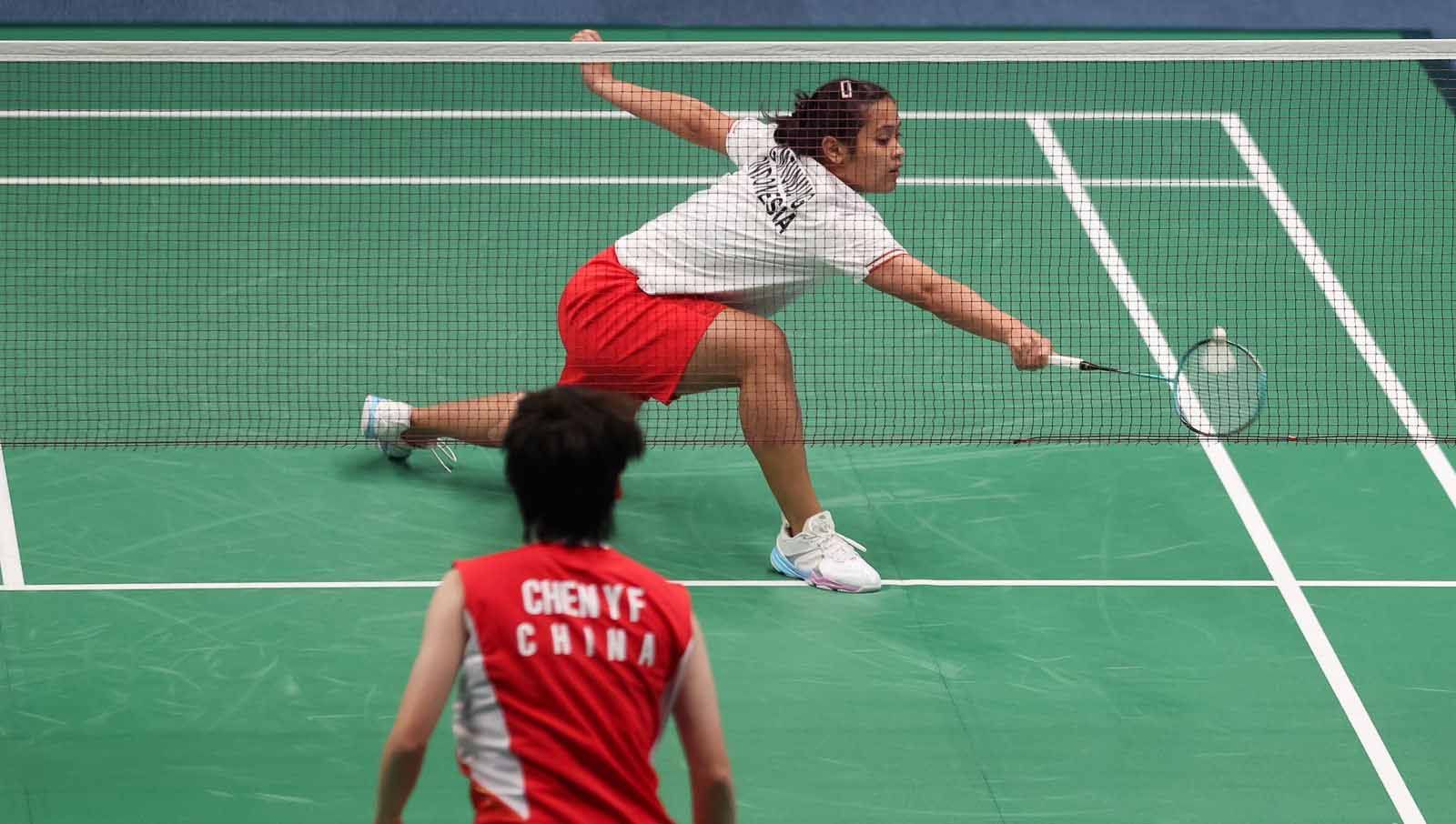 Tunggal putri Indonesia, Gregoria Mariska Tunjung badminton beregu putri Asian Games 2022 di Binjiang Gymnasium, Jumat (29/09/23). (Foto: NOC Indonesia/Naif Al Copyright: © NOC Indonesia/Naif Al