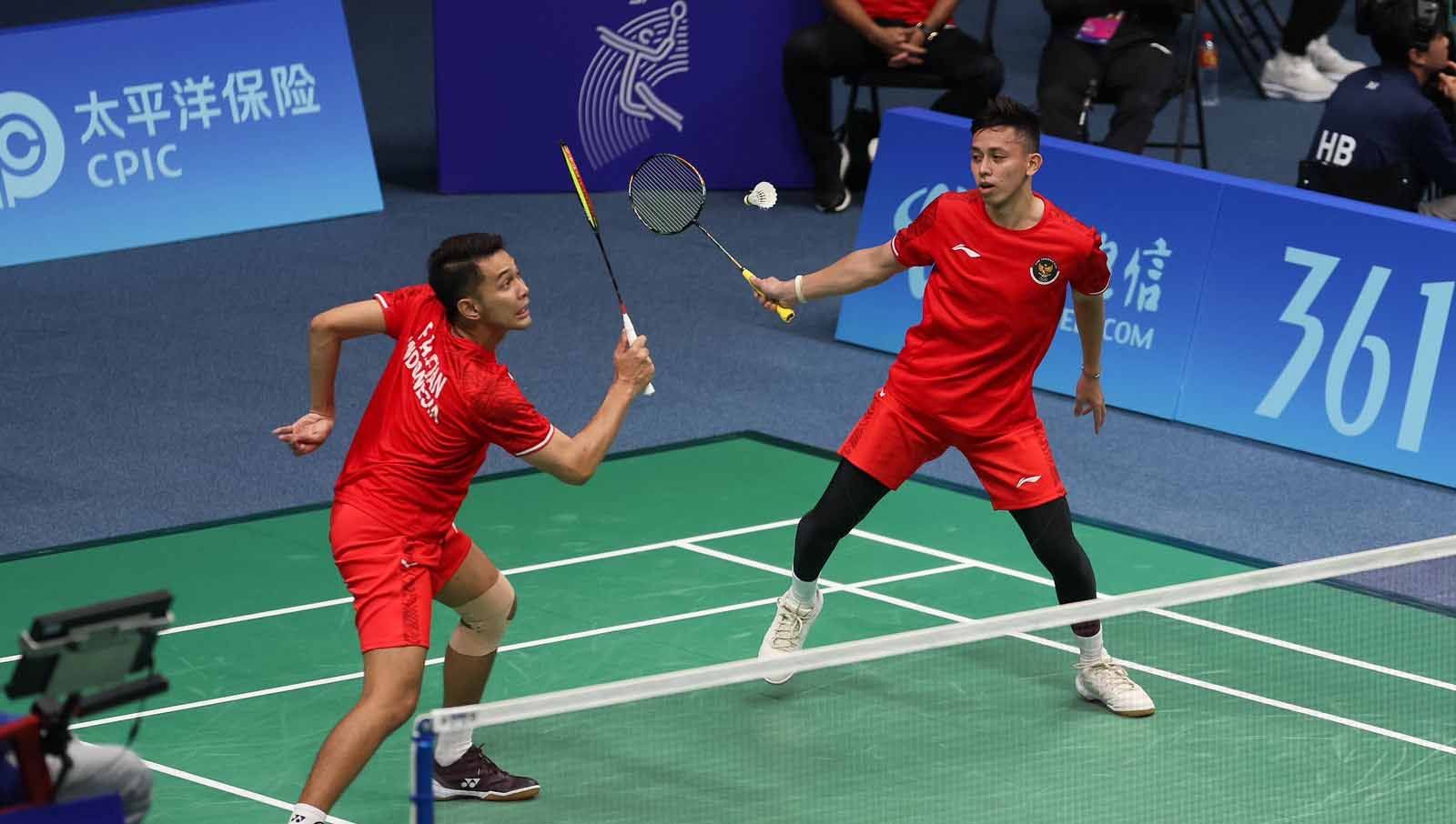 Pasangan ganda putra Indonesia, Fajar Alfian/Muhammad Rian Ardianto di Asian Games (Foto: NOC Indonesia / Naif Al'as) Copyright: © NOC Indonesia/Naif Al’As