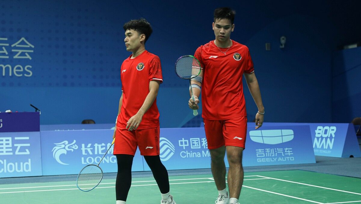 Pasangan ganda putra Indonesia, Leo Rolly Carnando/Daniel Marthin di Asian Games 2022 (Foto: PBSI) Copyright: © PP PBSI