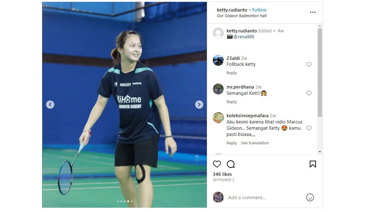 Ganda putra Indonesia, Marcus Fernaldi Gideon, membocorkan calon bintang tunggal putri binaan akademi bulutangkis miliknya jelang debutnya di Denmark Open 2023. Copyright: © Instagram @ketty.rudianto