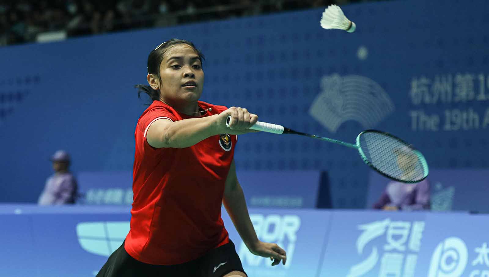 Tunggal putri Indonesia, Gregoria Mariska Tunjung pada badminton perorangan Asian Games 2022. (Foto: PBSI) Copyright: © PBSI