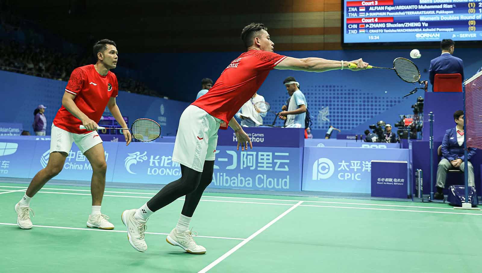 Pasangan ganda putra Indonesia, Fajar Alfian/Muhammad Rian Ardianto di badminton perorangan Asian Games 2022. (Foto: PBSI) Copyright: © PBSI