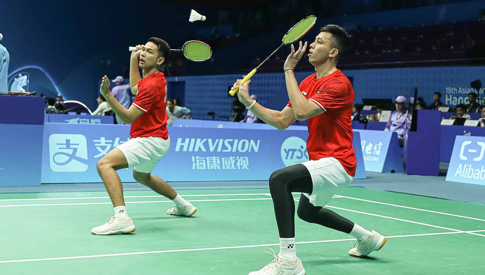 Pasangan ganda putra Indonesia, Fajar Alfian/Muhammad Rian Ardianto di badminton perorangan Asian Games 2022. (Foto: PBSI) Copyright: © PBSI