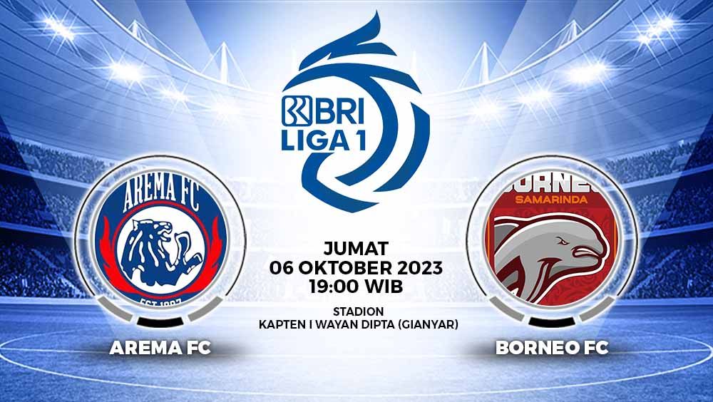 Prediksi pertandingan Liga 1 2022/24 pekan ke-15 antara Arema FC vs Borneo FC yang dimainkan Jumat (06/10/23) pukul 19.00 WIB. Copyright: © Grafis: Yuhariyanto/INDOSPORT