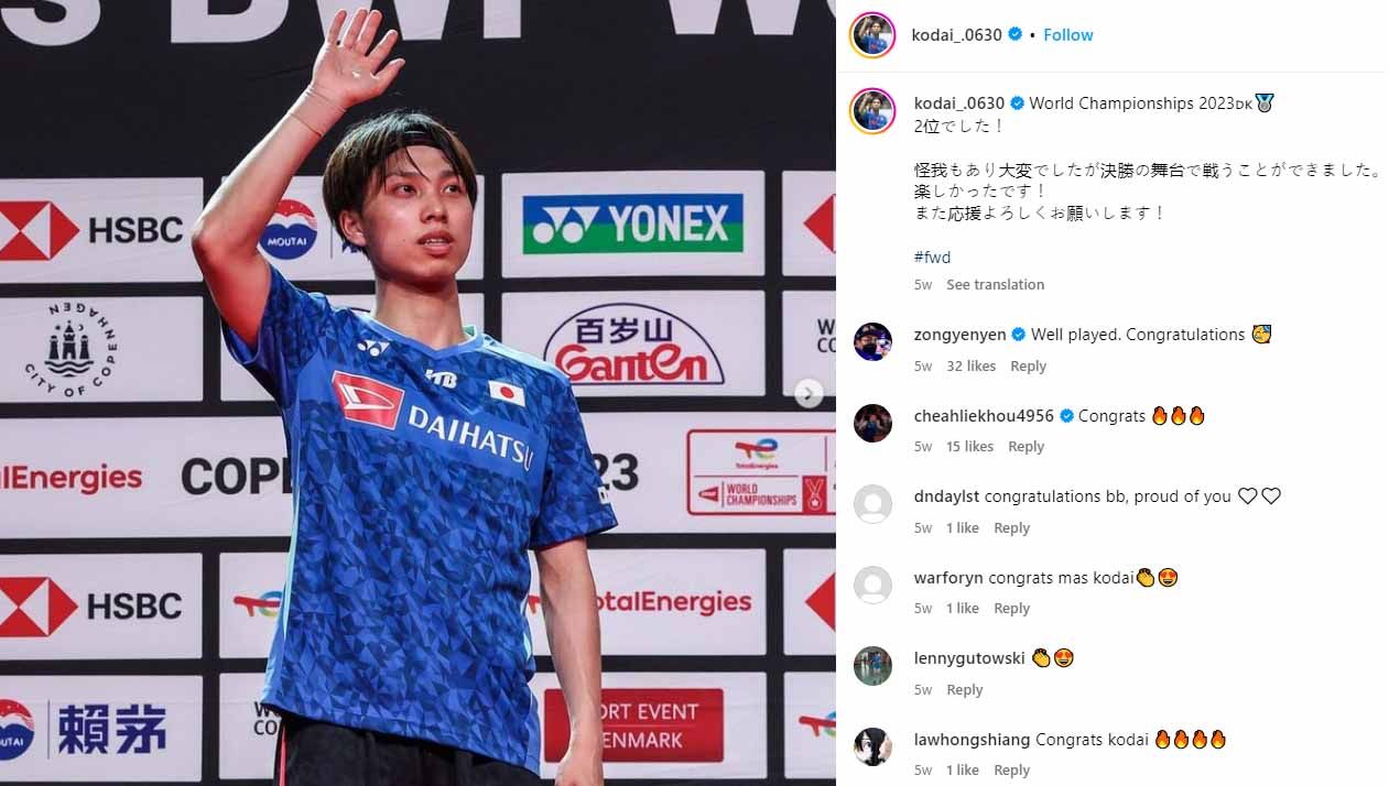 Kodai Naraoka rupanya sempat mengandalkan trik busuk saat menghadapi Jonatan Christie di babak perempat final French Open 2023, namun malah berujung gagal total (Foto: Instagram@kodai_.0630) Copyright: © Instagram@kodai_.0630