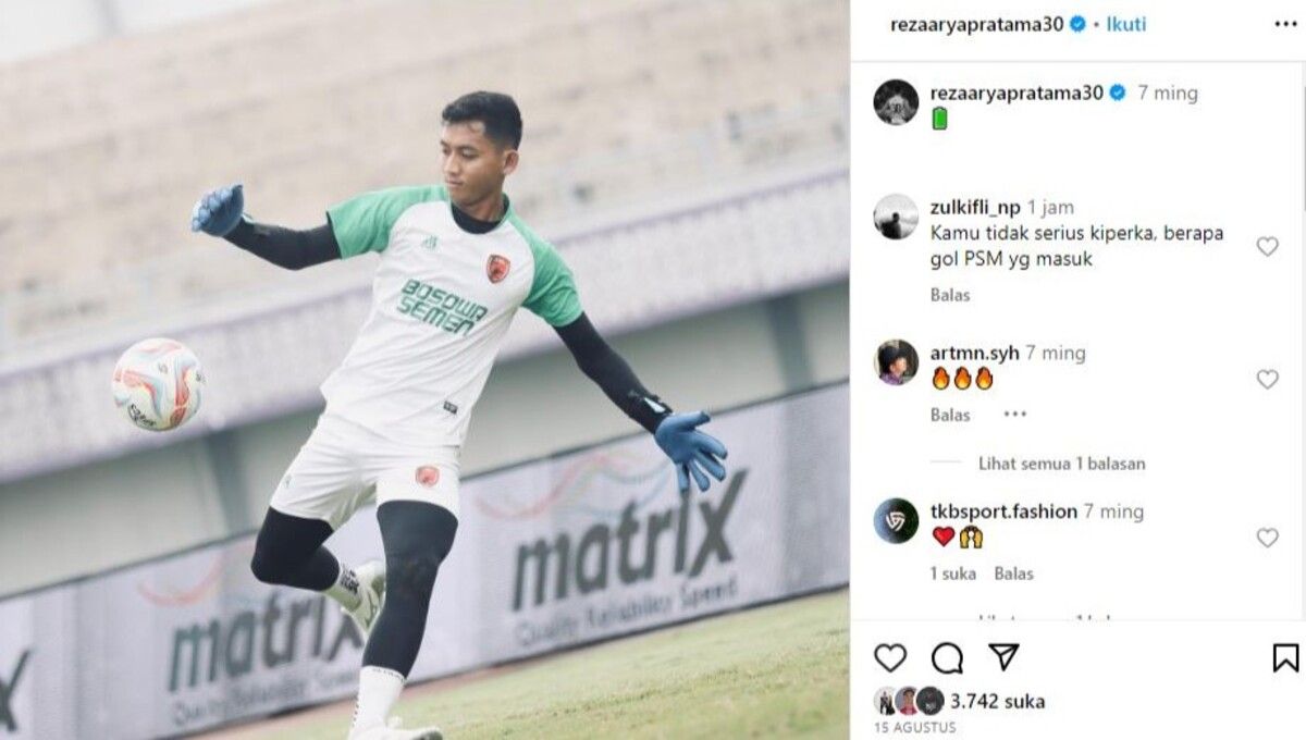 Reza Arya Pratama, kiper klub Liga 1 PSM Makassar (Foto: IG @rezaaryapratama30) Copyright: © Instagram @rezaaryapratama30