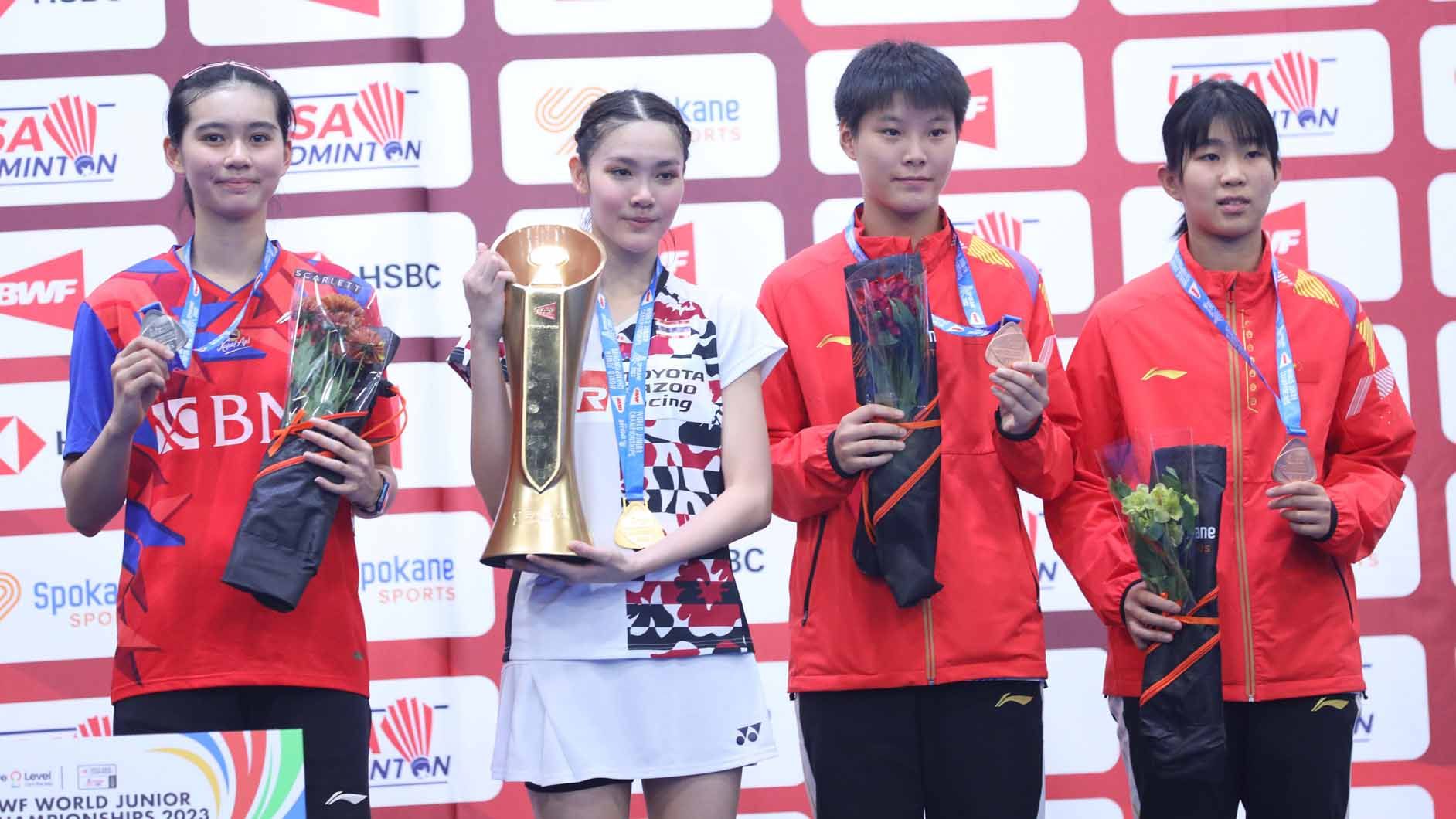 Tunggal putri Indonesia, Chiara Marvella Handoyo di ajang BWF World Junior Championships 2023. (Foto: PBSI) Copyright: © PBSI