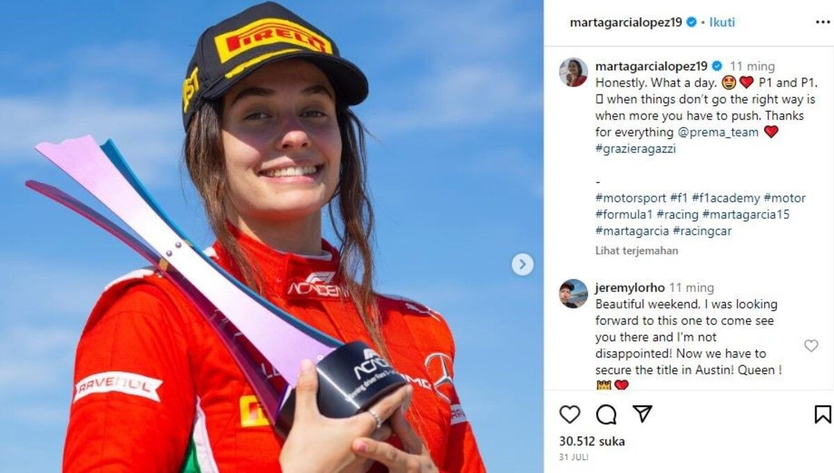 Marta Garcia Lopez, pembalap wanita asal Spanyol yang meraih podium juara Akademi F1 2023 (Foto: IG @martagarcialopez19) Copyright: © Instagram @martagarcialopez19