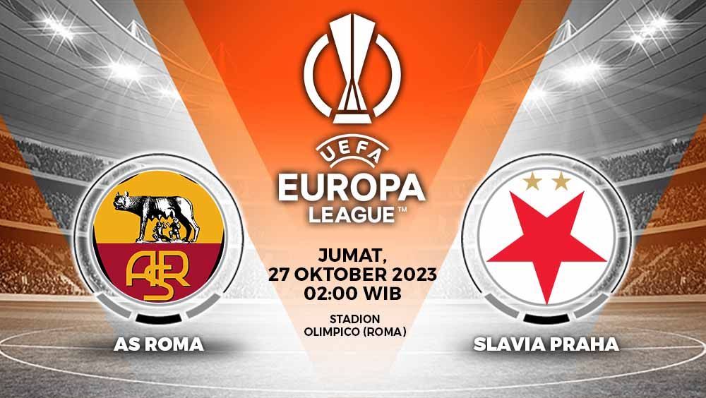 Prediksi Liga Europa 2023/2024 antara AS Roma vs Slavia Praha, Jumat (27/10/23) pukul 02.00 WIB, di Stadio Olimpico Tour. Copyright: © Grafis: Yuhariyanto/INDOSPORT