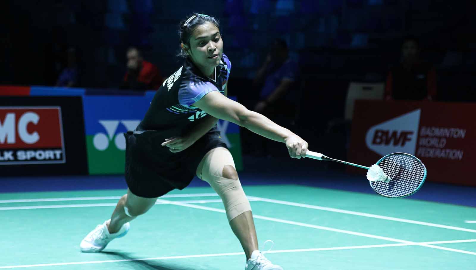 Gregoria Mariska berhasil menang atas Beiwen Zhang dan lolos ke final turnamen bulutangkis Kumamoto Masters 2023. (Foto: PBSI) Copyright: © PBSI