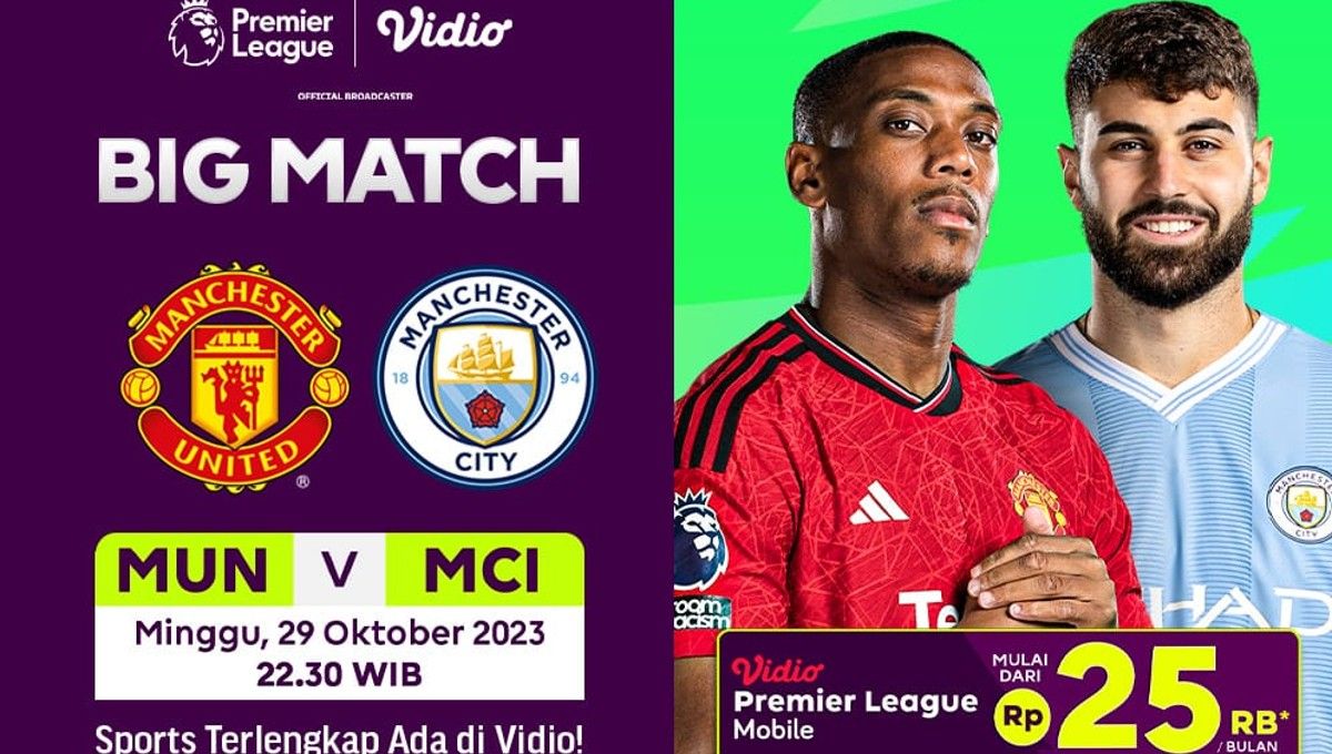 Laga Manchester United vs Manchester City dalam lanjutan Liga Inggris di Vidio. Copyright: © Vidio.