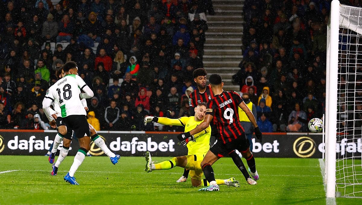 Cody Gakpo mencetak gol di laga Bournemouth vs Liverpool. (Foto: REUTERS/Peter Nicholls) Copyright: © REUTERS/Peter Nicholls