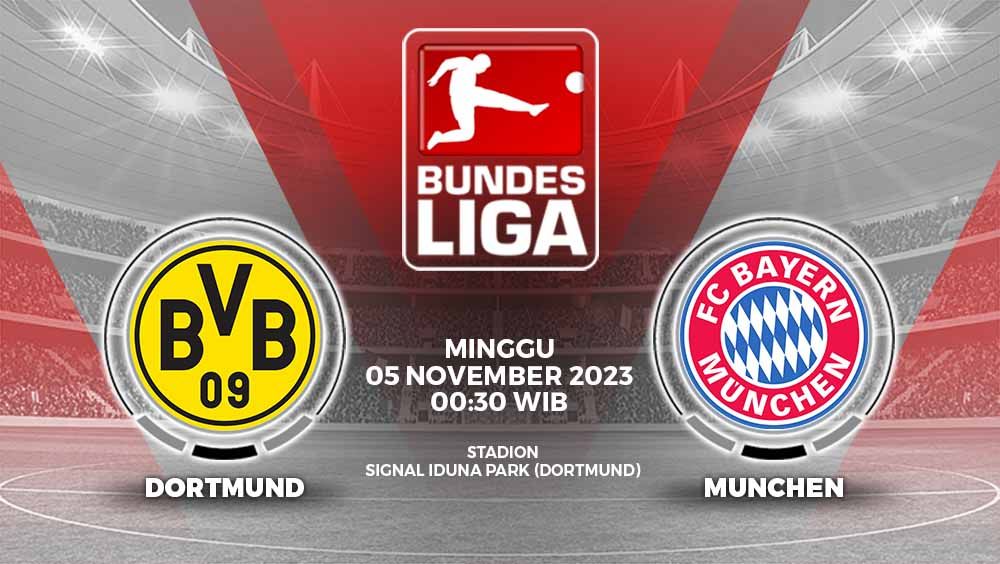 Prediksi Liga Jerman (Bundesliga) 2023/2024 antara Borussia Dortmund vs Bayern Munchen, Minggu (05/11/23) pukul 00.30 WIB, di Signal Iduna Park. Copyright: © Grafis: Yuhariyanto/INDOSPORT