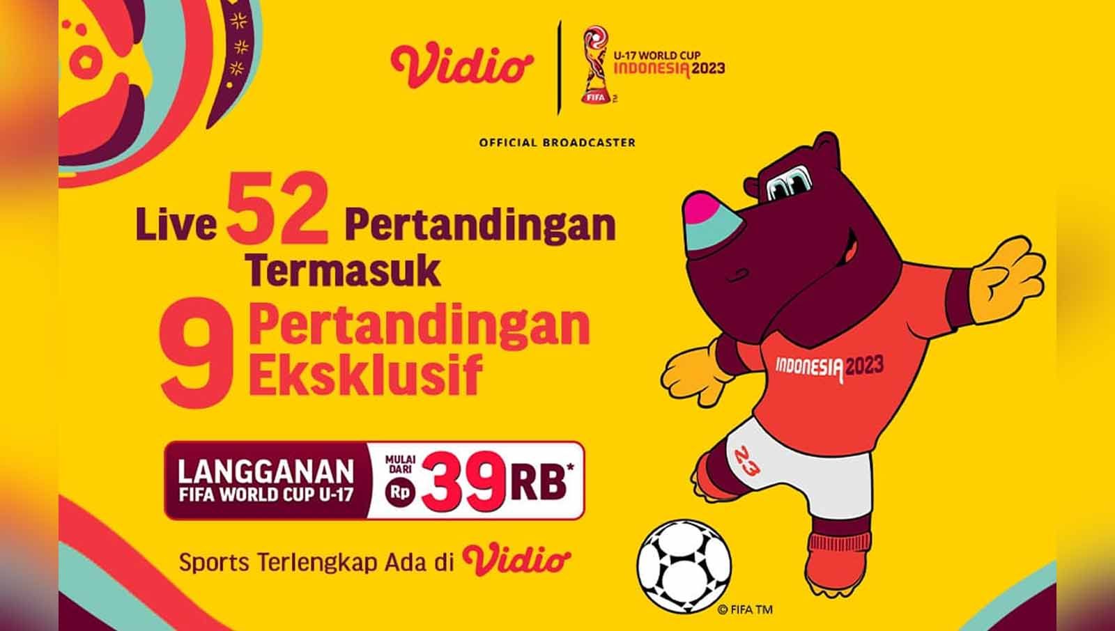 Nonton siaran langsung Piala Dunia U-17 Indonesia 2023 hanya dengan membayar mulai dari 39 ribu rupiah eksklusif melalui layanan OTT Vidio. (Foto: vidio) Copyright: © vidio