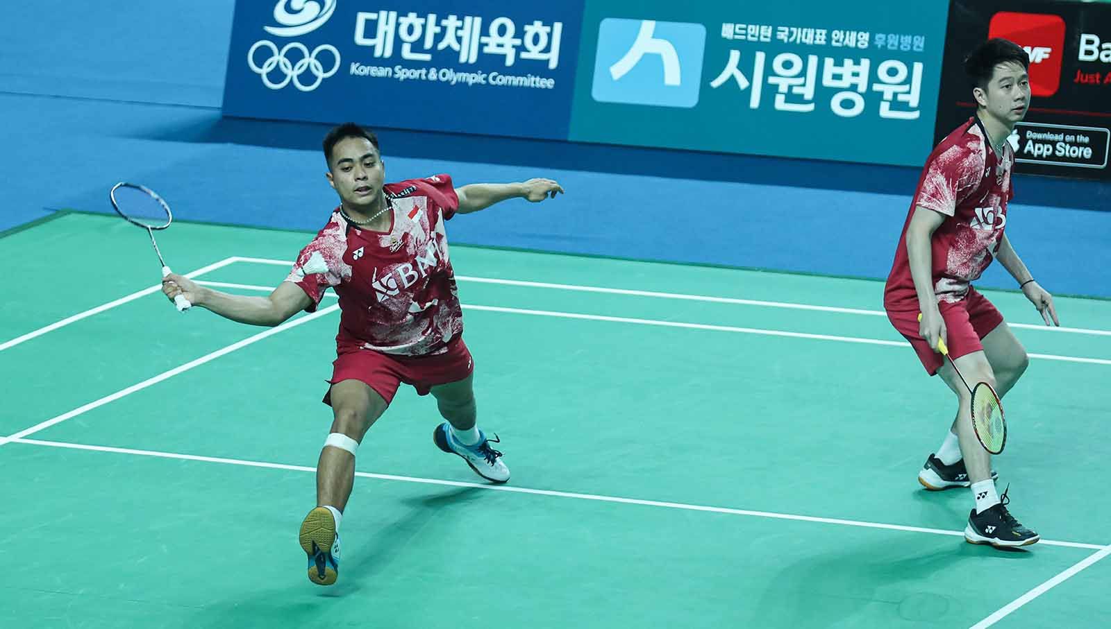 Pasangan ganda putra Indonesia, Kevin Sanjaya/Rahmat Hidayat jalani debut di Korea Masters 2023 (Foto: Humas PP PBSI) Copyright: © Humas PP PBSI