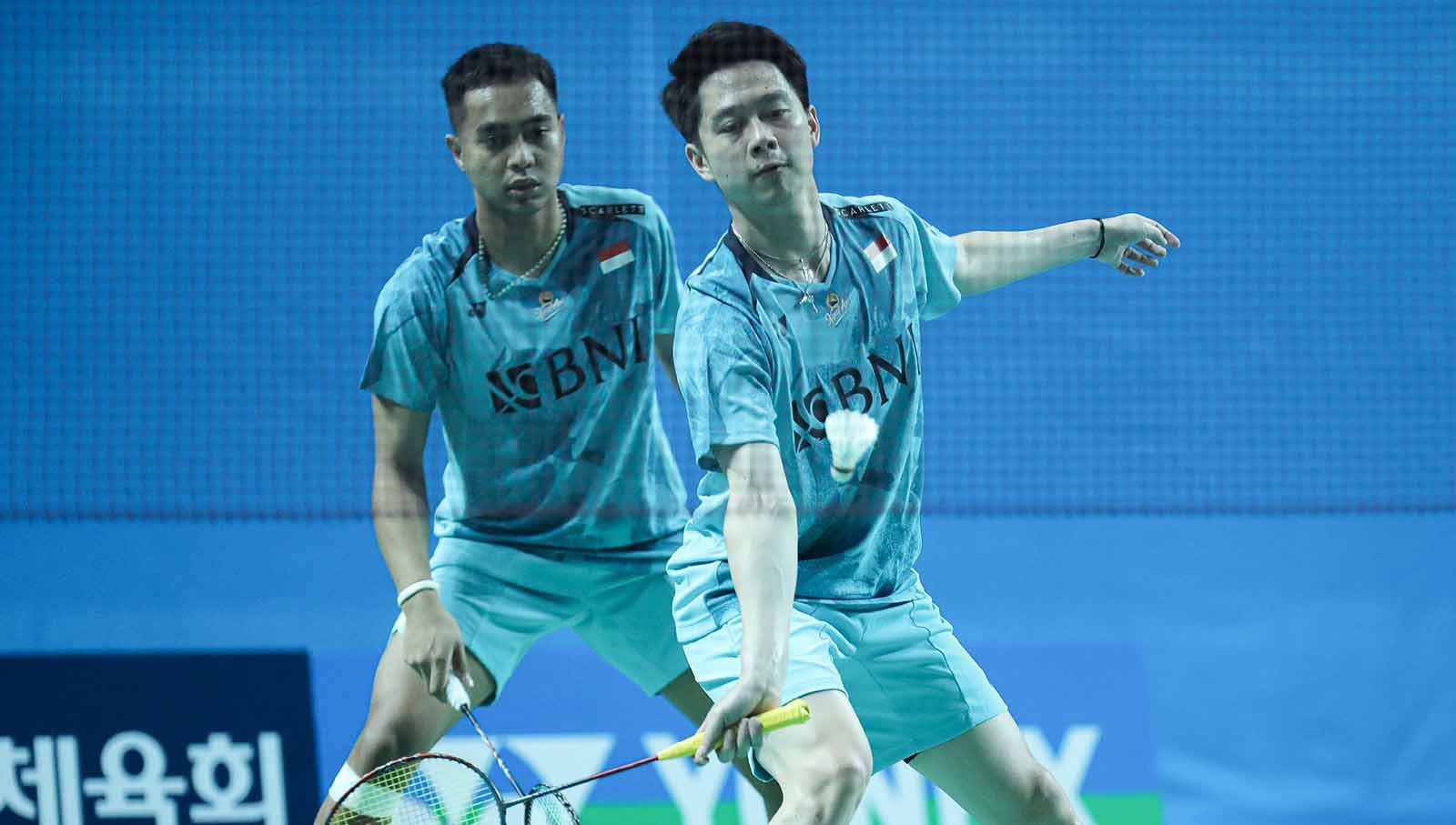 Pasangan ganda putra Indonesia, Kevin Sanjaya/Rahmat Hidayat kandas di babak 16 besar Korea Masters 2023 (Foto: Humas PP PBSI) Copyright: © Humas PP PBSI