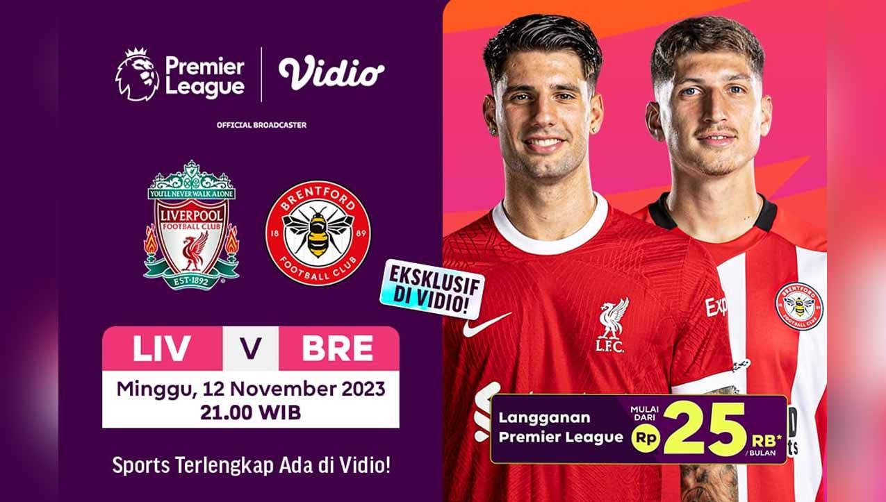 Link live streaming pertandingan Liga Inggris (Premier League) 2023/24 antara Liverpool vs Brentford yang akan berlangsung pada Minggu (12/11/23). Copyright: © vidio