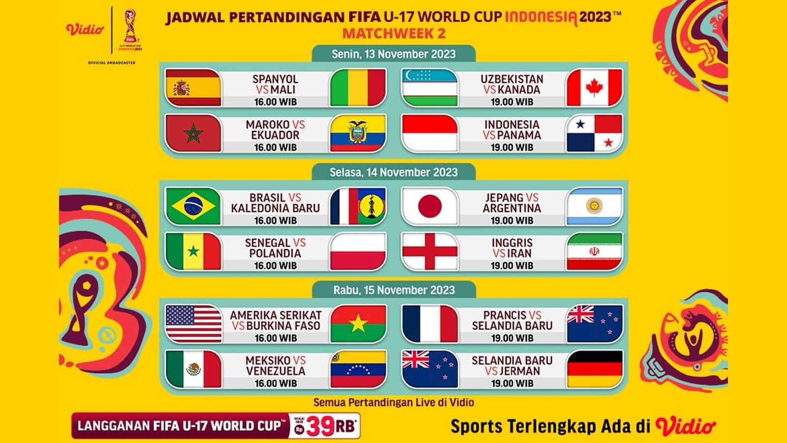 Jadwal siaran langsung Piala Dunia U-17 di Vidio. (Foto: vidio) Copyright: © vidio