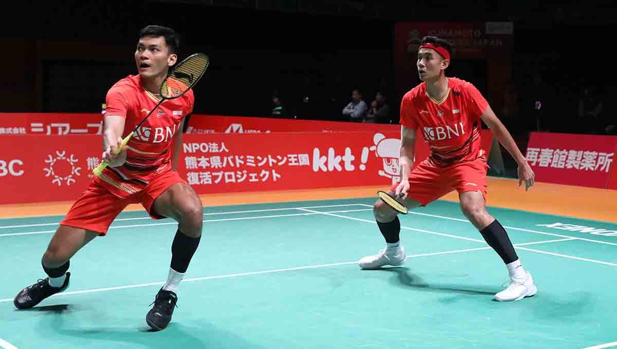 Pasangan ganda putra Indonesia, Bagas Maulana/Muhammad Shohibul Fikri kandas di babak pertama Kumamoto Masters 2023. Copyright: © PBSI.