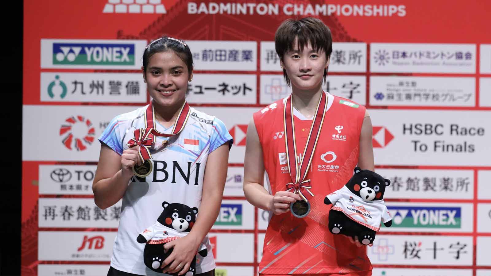 Tunggal putri Indonesia, Gregoria Mariska Tunjung akhirnya sukses mengalahkan Chen Yu Fei pada final Kumamoto Masters 2023, Minggu (19/11/2023). (Foto: PP PBSI) Copyright: © PP PBSI