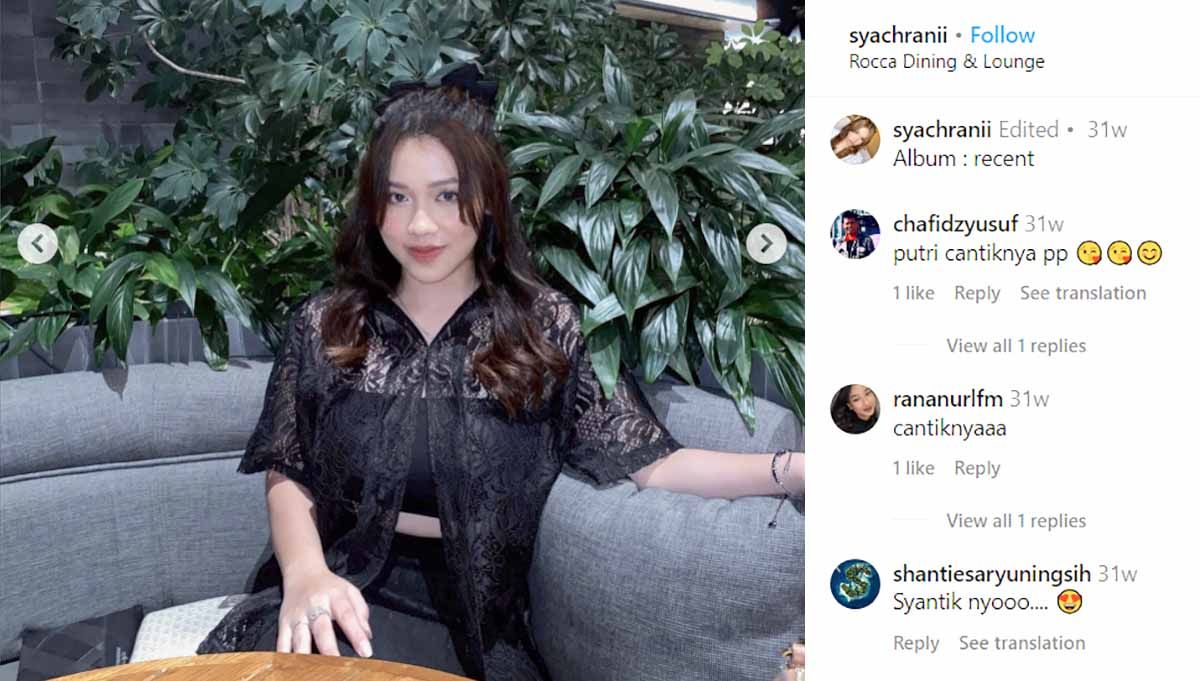 Sama seperti Cintia Maria putri kandung Herry Iman Pierngadi (Herry IP), Syachrani Putri buah hati Chafidz Yusuf  memiliki popularitas tak main-main di media sosial. Copyright: © Instagram@syachranii